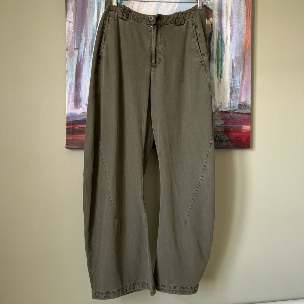 Free People Spotlight Washed Barrel Chino Trousers Cotton Blend Green Sz 4